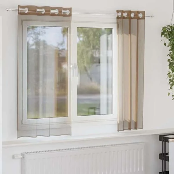 vidaXL Gardiner i voile med öglor 2 st ljusbruna, nätgardin, transparent gardin, fönster voile, behandling 4102125