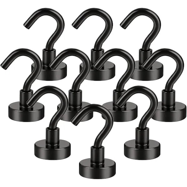 Magnetic Hooks, 10 Pcs Neodymium Magnet Hooks, 16mm Strong Magnetic Hooks, Super Strong Magnets with Hooks (Black)