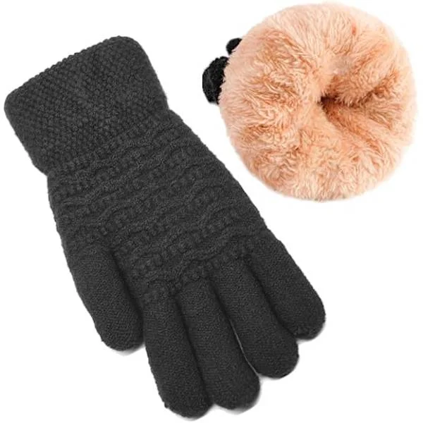 1 Pair Women Winter Warm Touchscreen Gloves Ladies Thermal Cable Knitted Wool Fleece Lined Cold Weather Gloves