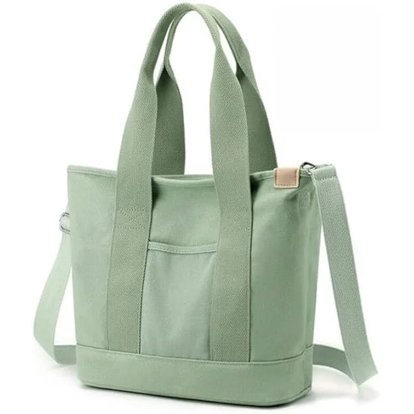 Multi-Pocket Tote Bag, Canvas Tote Bags for Women, Crossbody Bags med Justerbar Stropp, Stor Kapasitet Skulderveske med Glidelås