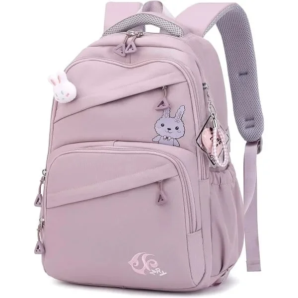 Solid Color School Bag for Teen Girls, Multi-Compartment Backpacks for Elementary School Girls, Casual Daypack for Daily Use