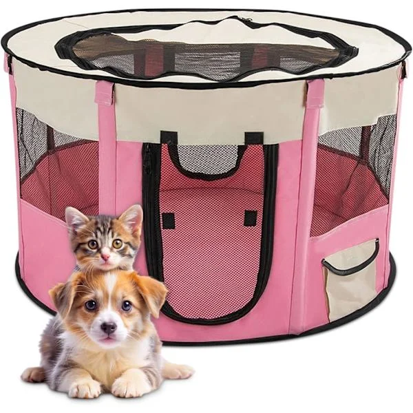 Sammenleggbar hundegård, bærbar valpegård, pustende innendørs/utendørs telt med bæreveske, perfekt for reiser og camping (rosa, XL) Rosa Pink
