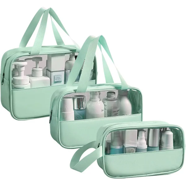 Transparent Toiletry Bag 3 pcs, Waterproof PVC Wash Bags Set, Large Capacity Makeup Bag with Handle, Cosmetic Bag for Travel