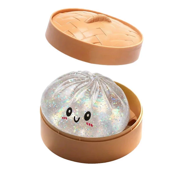 Squishies Buns Toy Dumplings Squishies Toys for Kids Adults Mystery Squeeze Dough Stress Toys with Steamer Case Steamer