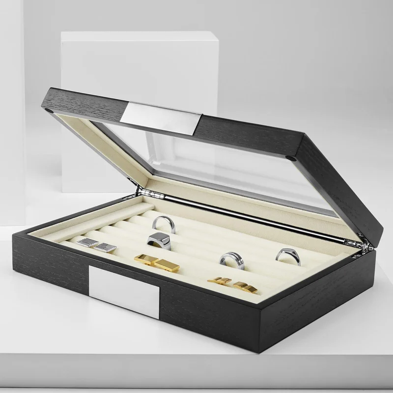 Black & Silver-Tone Cufflink/Ring Case for Men - Cufflink boxes