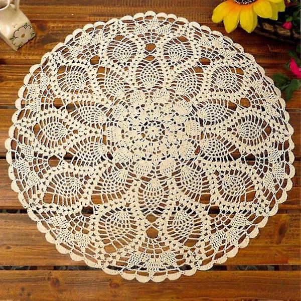 60 cm håndlavet rund dug i bomuld, hul dug, dug hurtig levering beige