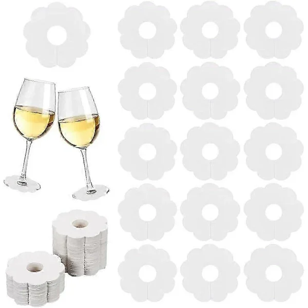 500 st Pappersvinglasmarkörer 7 cm Tomma Blomformade Glasmarkörer Dryckesnamnlappar BurlyWood/Vit Färg Engångs Vinetiketter Dryckescharm DIY Identi...