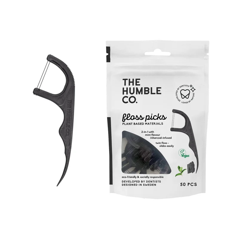 The Humble Co. - Tandtrådsbyglar Av Bambu - Double Thread Charcoal (50 Pack) Svart