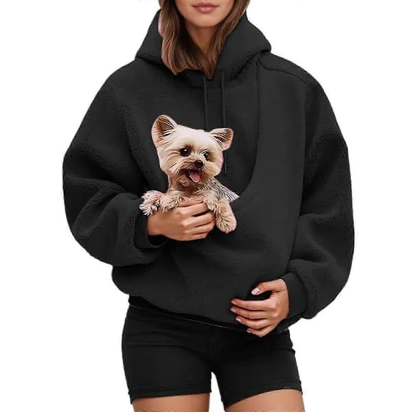 Pet Hoodie Fleece Hoodie til kvinder (med katte-lomme) Katte- og hunde-langærmet sweatshirt Hvid XXL
