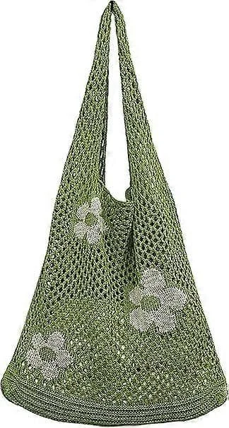 Crochet Handbags for Women, Summer Beach Woven Bags Boho Knitted Shoulder Bags Floral Shopping Travel Casual Purses for Festivals