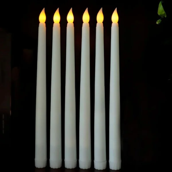 LED-stearinlys, koniske stearinlys, flammeløse stearinlys, batteridrevne stearinlys, lange LED-stearinlys, pakke med 6