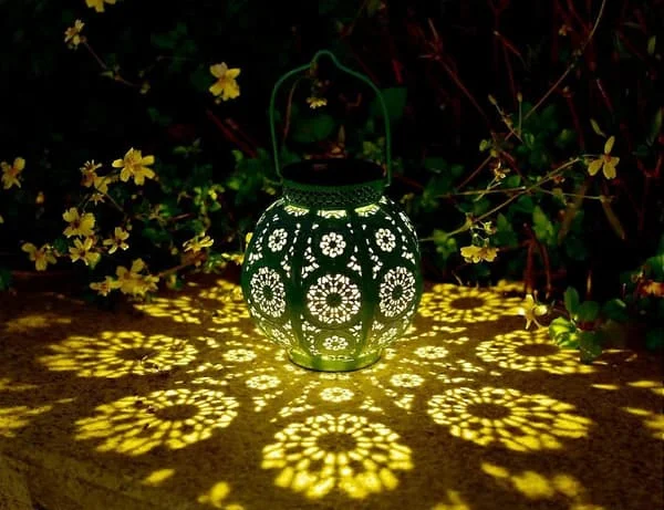 Bohemian Garden Solar Lanterner, {Sett med 2} Marokkanske utendørs vanntette landskaps solcellelamper for bakgård sti terrasse trebord dekor (Turkis)