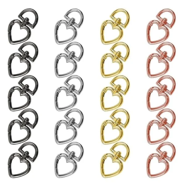 Heart-shaped Swivel Buckles 20 Pcs Carabiner Accessories Heart-shaped Keychain Mini Carabiner for Connection Key DIY Decoration 4 Colors