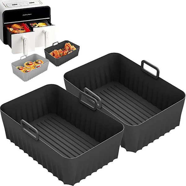 2 Pakke Air Fryer Tilbehør (21,5 x 14,5 x 7 cm), Air Fryer Form for Ninja Foodi AF400EU AF300EU 9.5L, Silikon Airfryer Gryteform for Instant Pot Ult