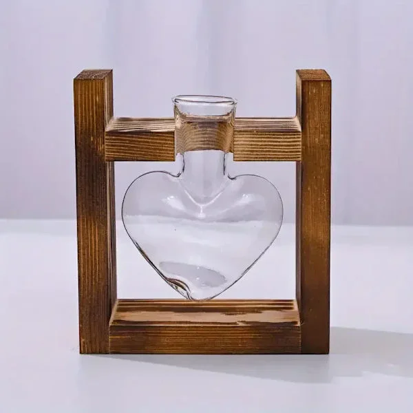 [RM]Heart Hydroponic Plant Vases Glass Vase Wooden Frame Terrarium Vase Hydroponic Plants Home Table Decoration Office DIY Accessories