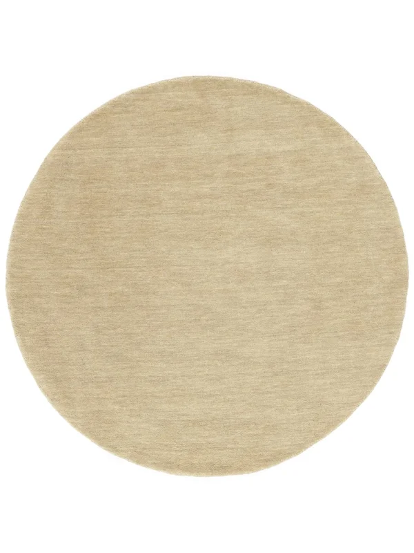 Plain (Single Colored) Large Handloom Rug - Cream Beige Ø 250 Wool