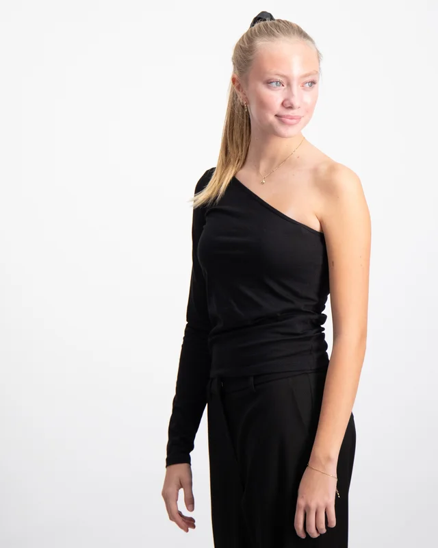 RYVLS One Shoulder L/S Top Czarny Topy i bluzki Dziewczyna - Kids Brand Store