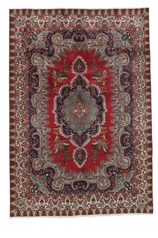 Handknuten Orientalisk Tabriz Matta 200X288 Mörkröd/Svart