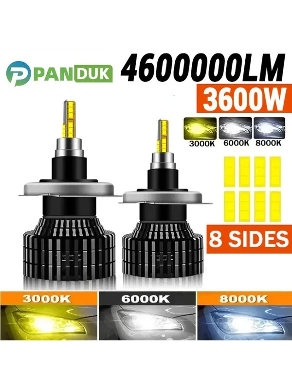 AliExpress - PANDUK H7 LED 4600000LM 3600W 360 H4 H1 H3 8-Seitig HB4 9012 LED H8 H9 H11 9005 9006 Auto-Scheinwerferbirne Nebelscheinwerfer 6000K 3000K