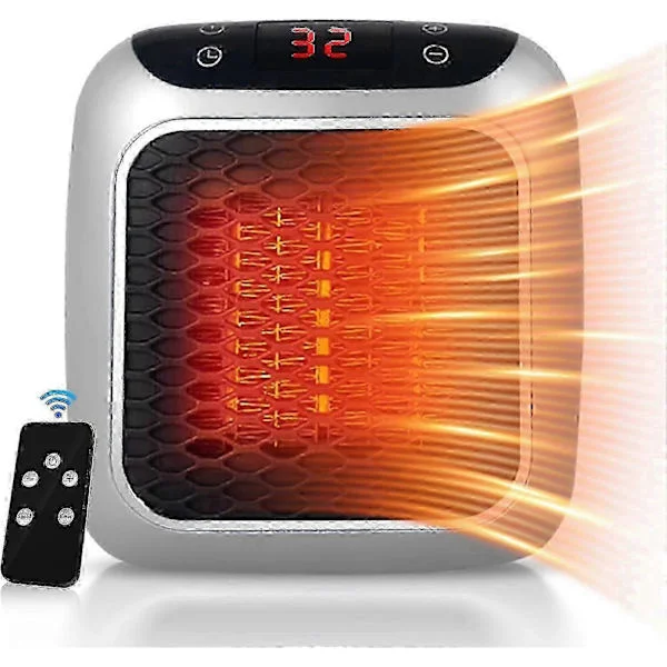 Bærbar Varmeblæser, 800W Keramisk Plug-in Varmeblæser, Elektrisk Varmeblæser med Fjernbetjening, 12 timers Timer, LED Display, 2 H Walkbee 7827 B