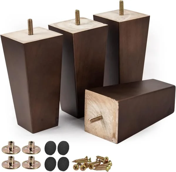 【BQ】12 cm Solid Wood Furniture Legs, 4 Pcs Mid-Century Modern Pyramid Shaped Wooden Legs as Replacement Feet, Sofa Legs with M8 Threaded Bolts