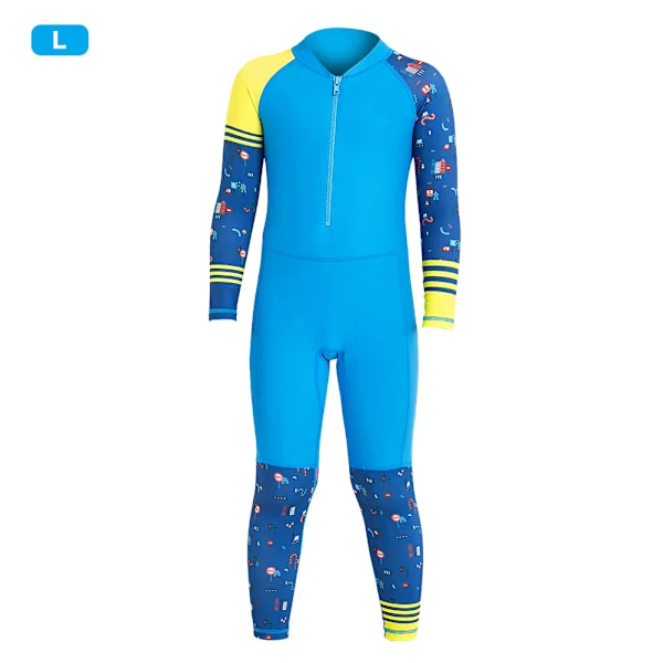 LS-18822 Outdoor Kids Boys Girls Long Sleeve Swimming One-Piece Diving Suit Wetsuit (Blue for Boys L)