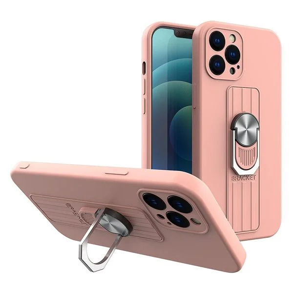 Ring Case silikonetui med fingergrep og stativ for Samsung Galaxy S21+ 5G (S21 Plus 5G) rosa