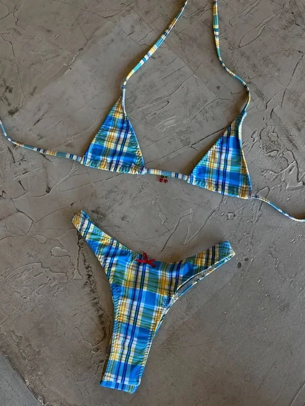 AliExpress - Micro Bikinis 2025 Sexy femmes maillot de bain maillots de bain femme brésilien Bikini ensemble Biquini maillot de bain Plaid maillots de