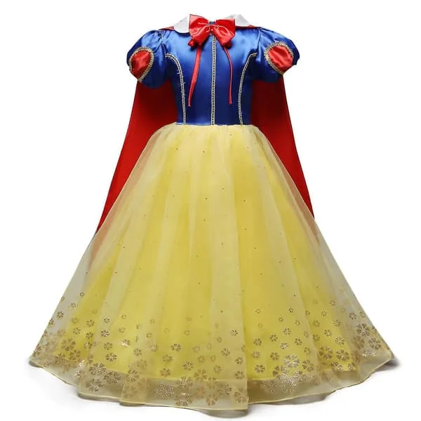 Snövit klänning + cape mantel, flickor festklänning cosplay Kostym