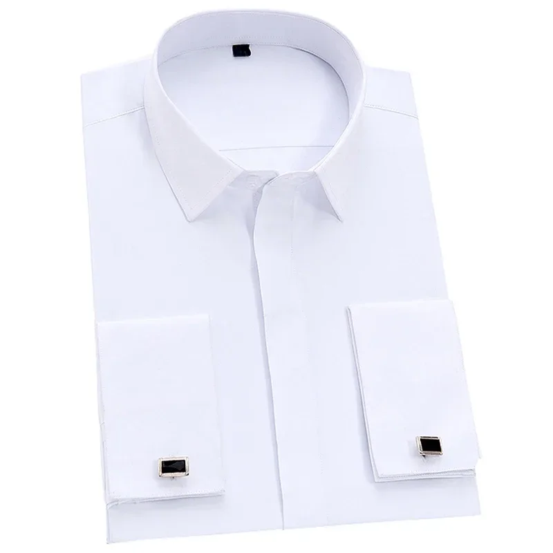 AliExpress - Chemise de smoking à manches longues pour hommes avec boutons de manchette, boutonnage recouvert, blanc, classique, français, bureau, 