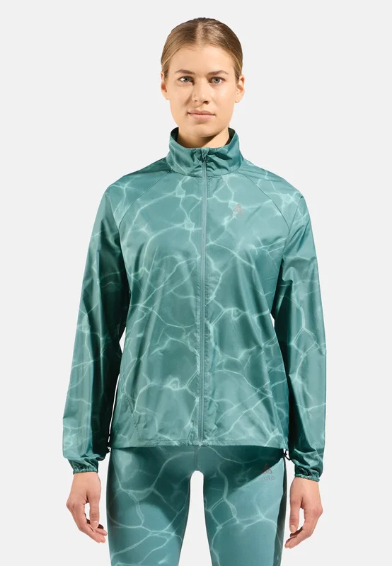 Odlo Women's Zeroweight Print Running Jacket, XS, green