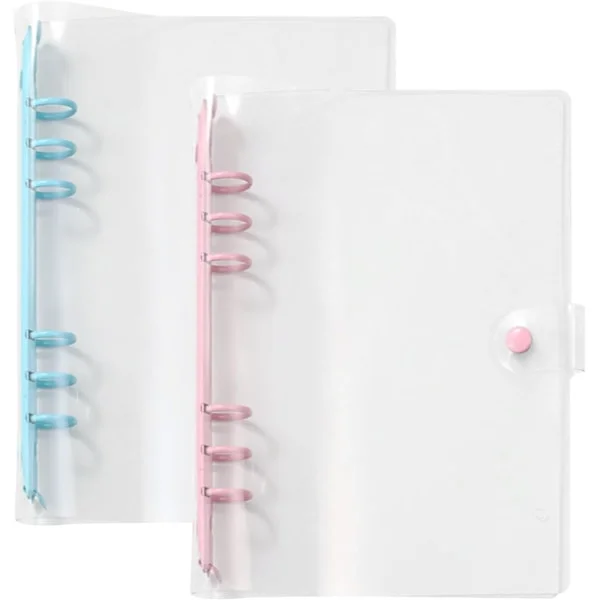 A5 Ringbind, 2-pak A5 gennemsigtig vandtæt PVC-bind, 6-rings blød notesbogsbind løsbladsbind, genopfyldelig notesbog rund ringbind