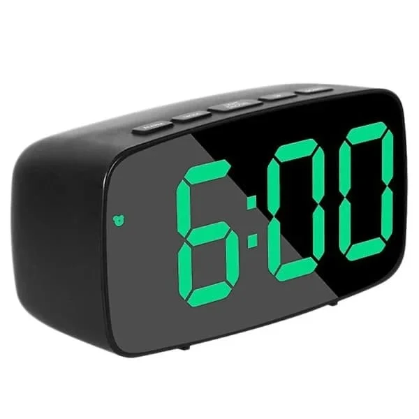 Smart Digital Alarm Clock for Bedside Table, Green LED Travel USB Desk Clock with 12/24h Date Temperature Snooze Black Green