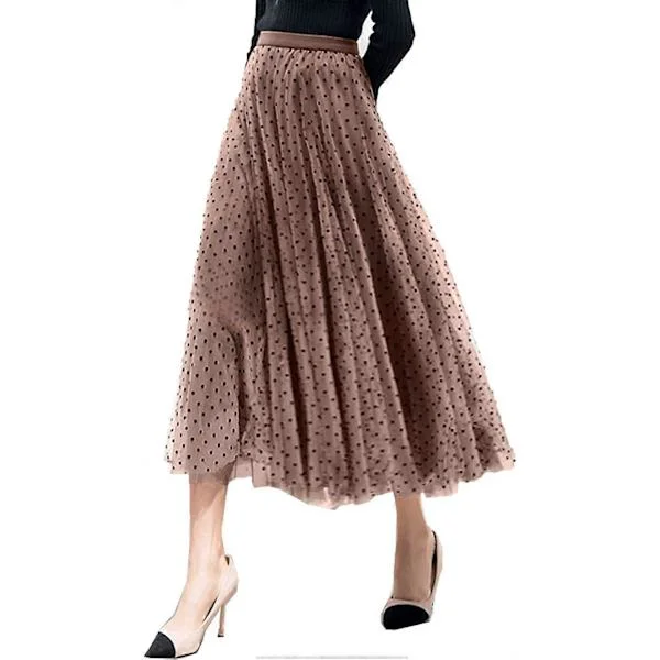 Women's Floral Print Elastic Mesh High Waist Layered Tulle Skirt A-Line Midi Skirt S-2X Style2