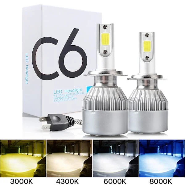 2 st C6 LED Bilstrålkastare H7 LED H4 Lampa H8 H1 H3 H11 HB3 9005 HB4 9006 9007 Billampor Dimljus 3000K 6000K 8000K Gyllengul