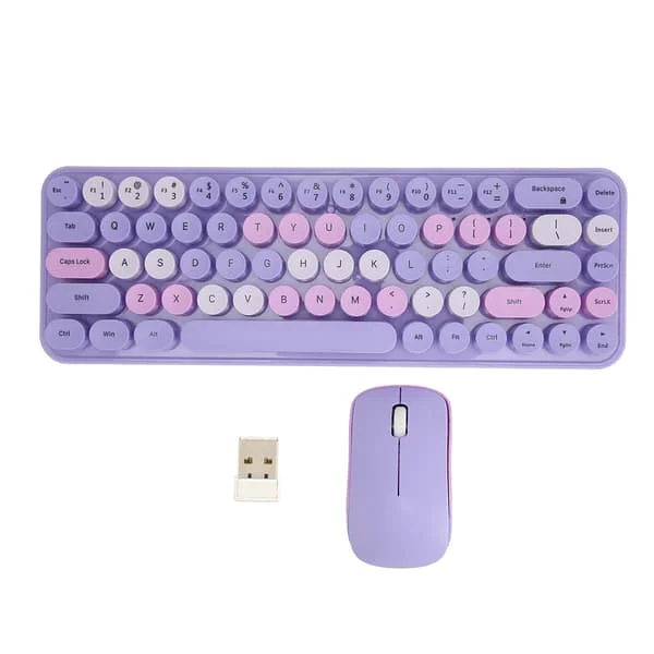2.4G langaton 68 näppäimen vähäkulutuksinen retro söpö ABS-pelinäppäimistö ja hiiri PC:lle, violetti sekoitusväri