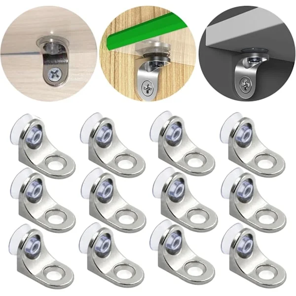 Hyllbärare Osynlig Fixering Glas Vägg Skåp Möbel Pinnar Hyllpinnar med Halkskydd Fästen, 12-pack