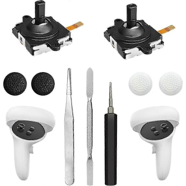 Joystick Ersättningskit för Oculus Quest 2 Controller (11 i ett), Reparationskit Tillbehör för Meta Quest 2 Controller, Inkluderar 2 Tumspakar, T5 