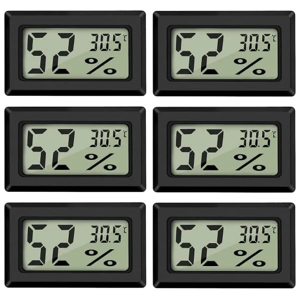 Digital Temperature and Humidity Meter Thermometer Mini Digital Thermometer Hygrometer and Humidity Meter Black (6-pack - Square)