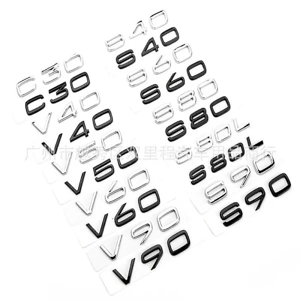 3D Svarte Bagasjeromsbokstaver Kompatibel med Volvo C30 V40 V50 V60 V90 S40 S60 S80 S90 Xc40 Xc60 Xc90 Emblem Logo Merke Klistremerke Tilbehør V60 V60