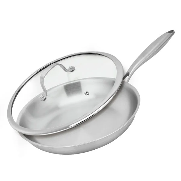 Ruostumaton teräspannu kannella 26 cm/28 cm, tarttumaton kolmikerroksinen paistinpannu, induktio- ja uuninkestävä, PFOA/PTFE-vapaa
