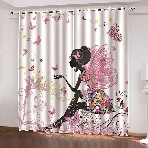 【BQ】Thermal Insulating Blackout Curtains White Pink Yellow Butterfly Fairy 1 Piece Kids Room Baby Girl Curtain Living Room Modern Design 100X140cm