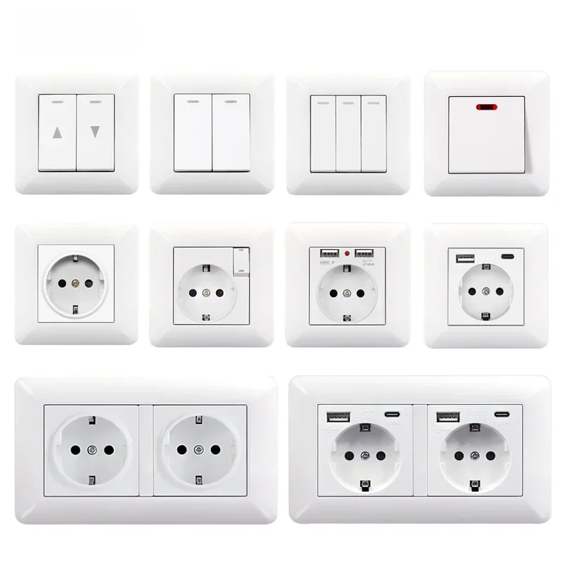 AliExpress - EIOMR EU Steckdose Wandschalter Kombination mit USB Typ C 2.1A Ladeanschluss Steckdose Weiß PC Panel Russland Spanien Steckdose