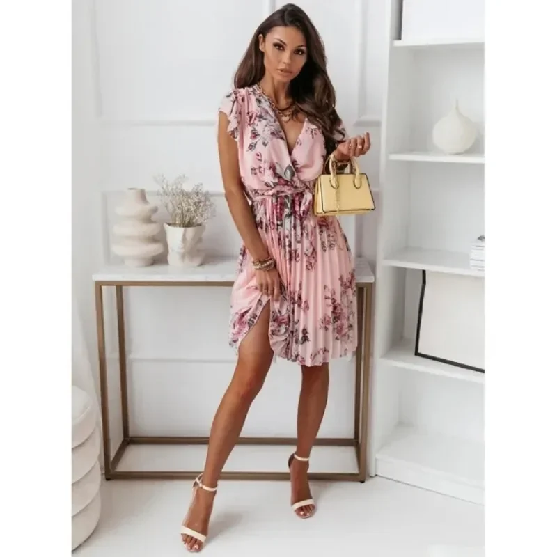 AliExpress - Damenmode neue Fliegen ärmel Taille Blumen falten kleid Damen Casual Print Kleid Temperament V-Ausschnitt Kleid Frau