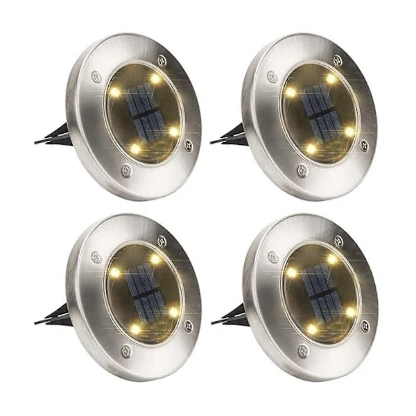 [KK] 4 stk/sæt Soldrevet 4 LED Lampe i Rustfrit Stål Vandtæt Udendørs Underjordisk Lampe Haveudsmykning Plænelampe