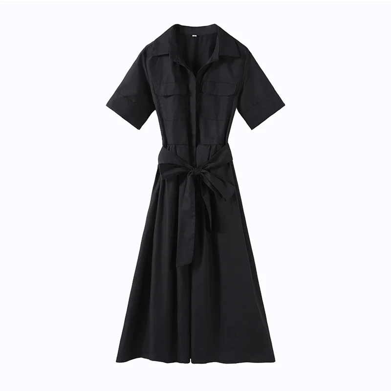 AliExpress - Elegante riemjurk voor dames, lange zwarte jurk met lange mouwen, geplooide revers, taille-aansluitend, A-lijn jurken, lente 2026, nieuwe