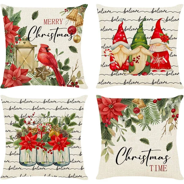 Sett med 4 45x45 CM Putetrekk, Jul Putetrekk, Glidelås Putetrekk, Putetrekk for Juledekorasjon, Foreldre, Venner, Barn
