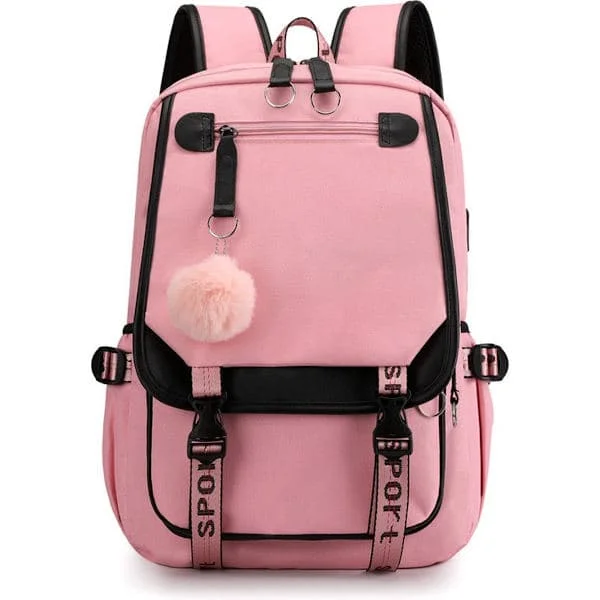 School Bag for Girls, Students, Outdoor Backpack with USB Charging Port, Pink, Luxury Backpack, School Bag, Backpack, School, Girls, Boys