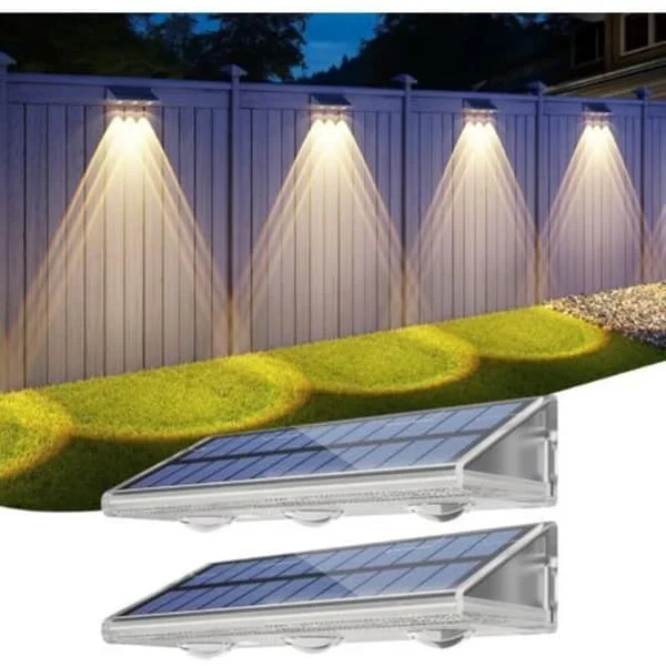 Utendørs Solar Vegglampe, LED Hage Vegglampe 2000mAh - IP67 Vanntett med 3000K/6500K/4500K - Utendørs Solar Vegglampe for Gjerde, Terrasse (D)