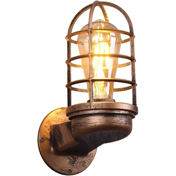 Retro Wall Lamp Vintage Industrial Lighting Rustic Wall Lamps Wire Metal Cage Wall Lamp Indoor Home Retro Light Fixture (Rust Color) (Without Bulb)